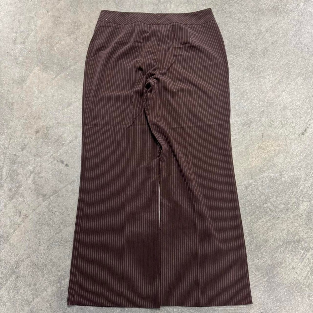 Women's Brown Pinstripe Trousers Wide Leg Flared Pants Preppy Work Attire SZ 10